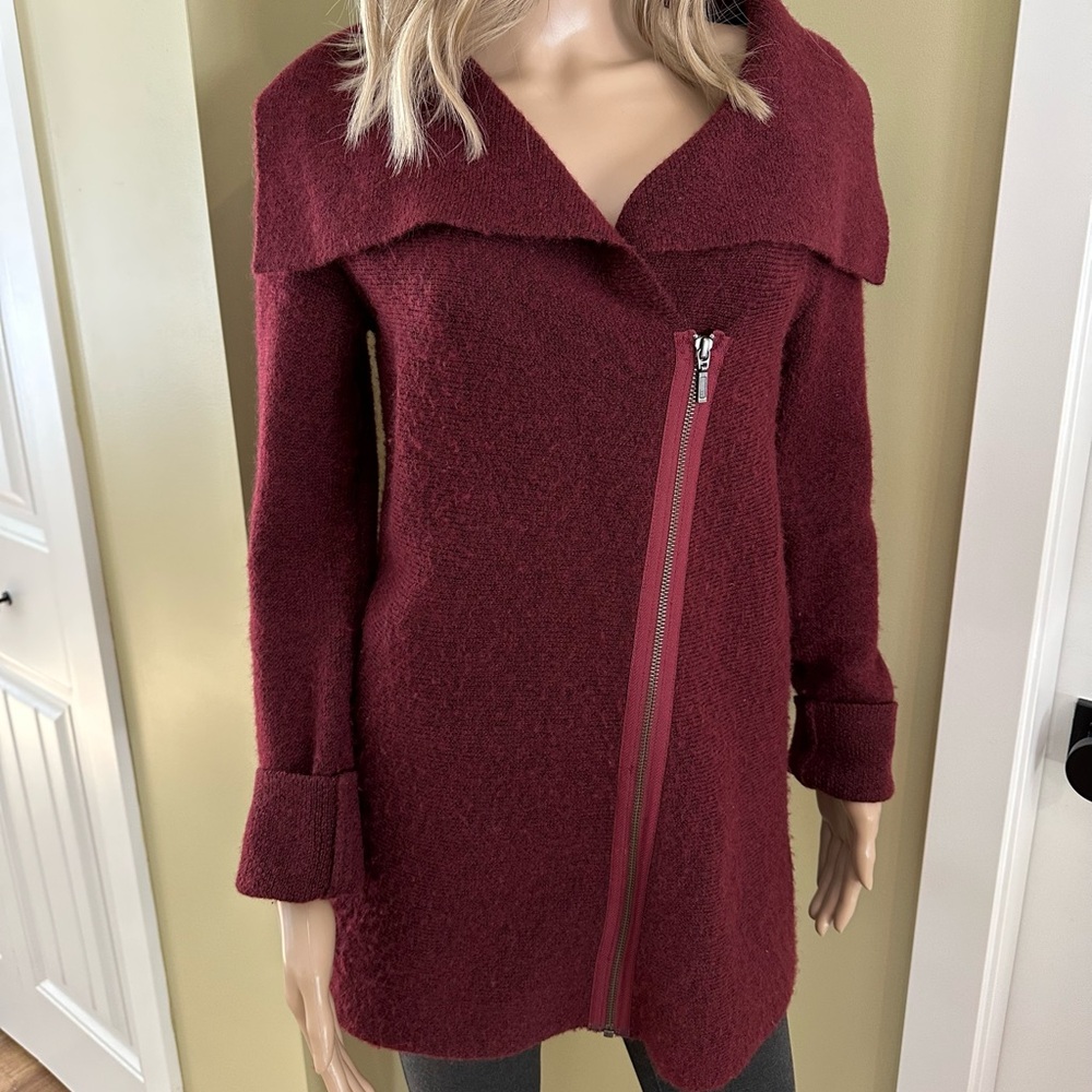 Tahari Women's Burgundy Wool Blend Cardigan Sweater